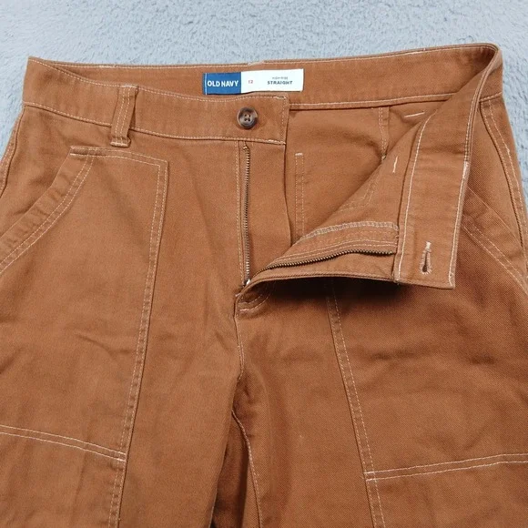 Old Navy Utility Straight Leg Carpenter Pants Women 12 Brown Sly Fox Canvas EUC - Picture 9 of 15